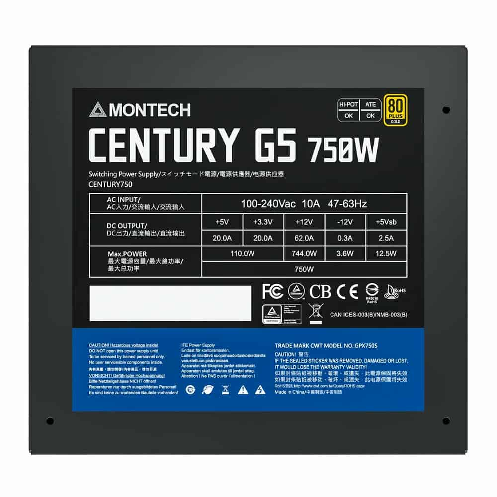 (image for) Montech CENTURY GOLD G5 750 Watt PCIe 5.0 Fully Modular 80+ Gold PSU/Power Supply ATX3.0